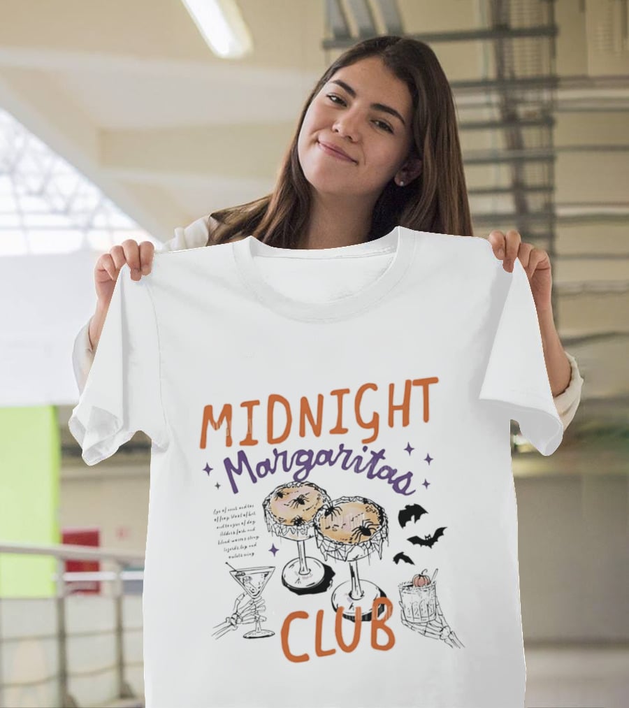Midnight Margaritas Club Spooky Cocktail Skeleton Hands Bats And Spiderwebs T-Shirt