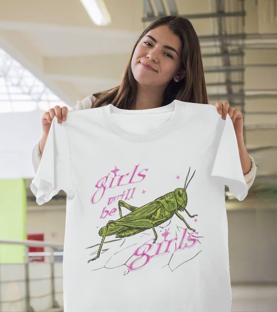 Girls Will Be Girls Green Grasshopper Pink Sparkles T-Shirt