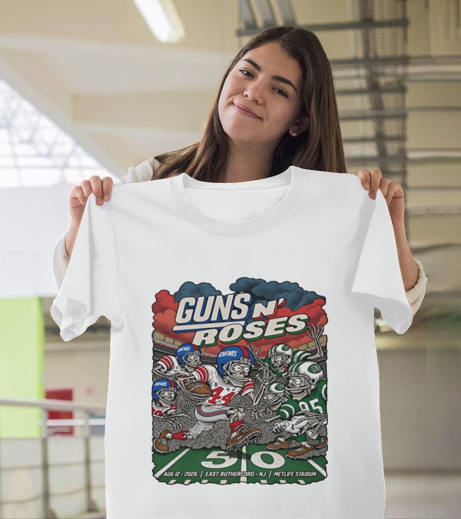 Guns N' Roses MetLife Stadium East Rutherford NJ August 12 2026 Football Skeletons T-Shirt