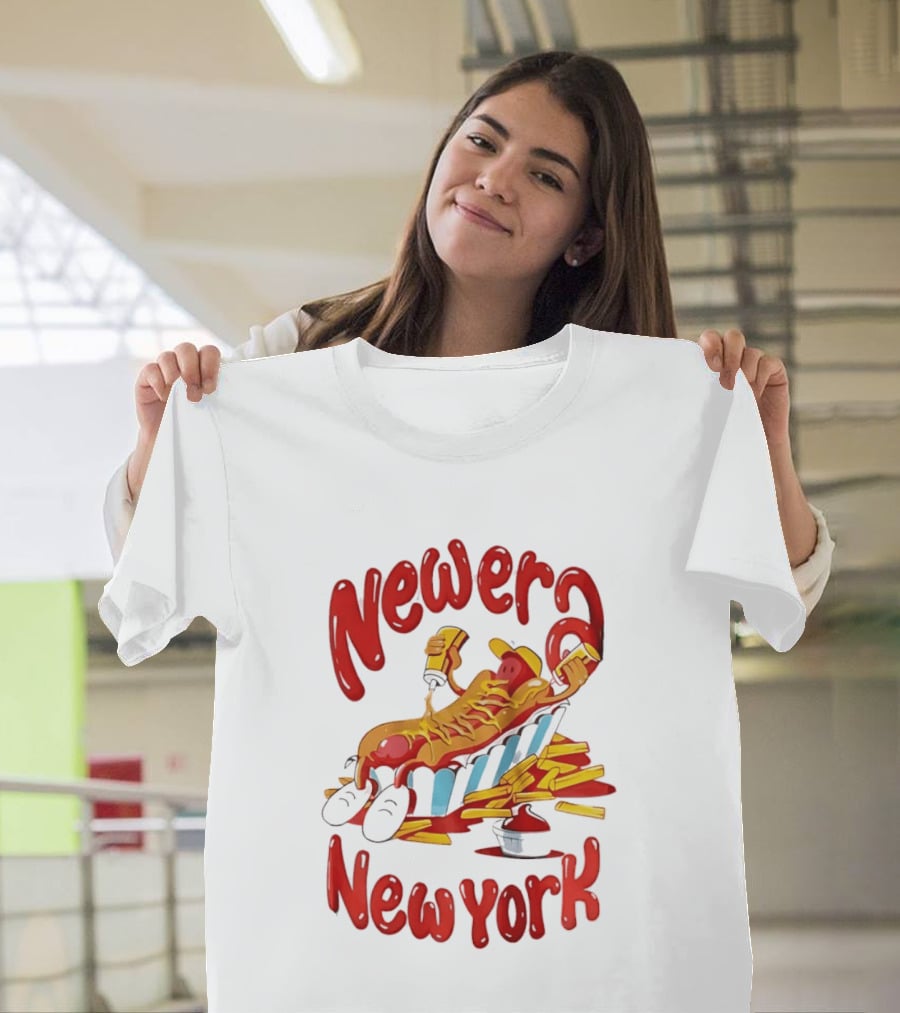 Newer New York Relaxing Hot Dog Beach Ketchup French Fries T-Shirt