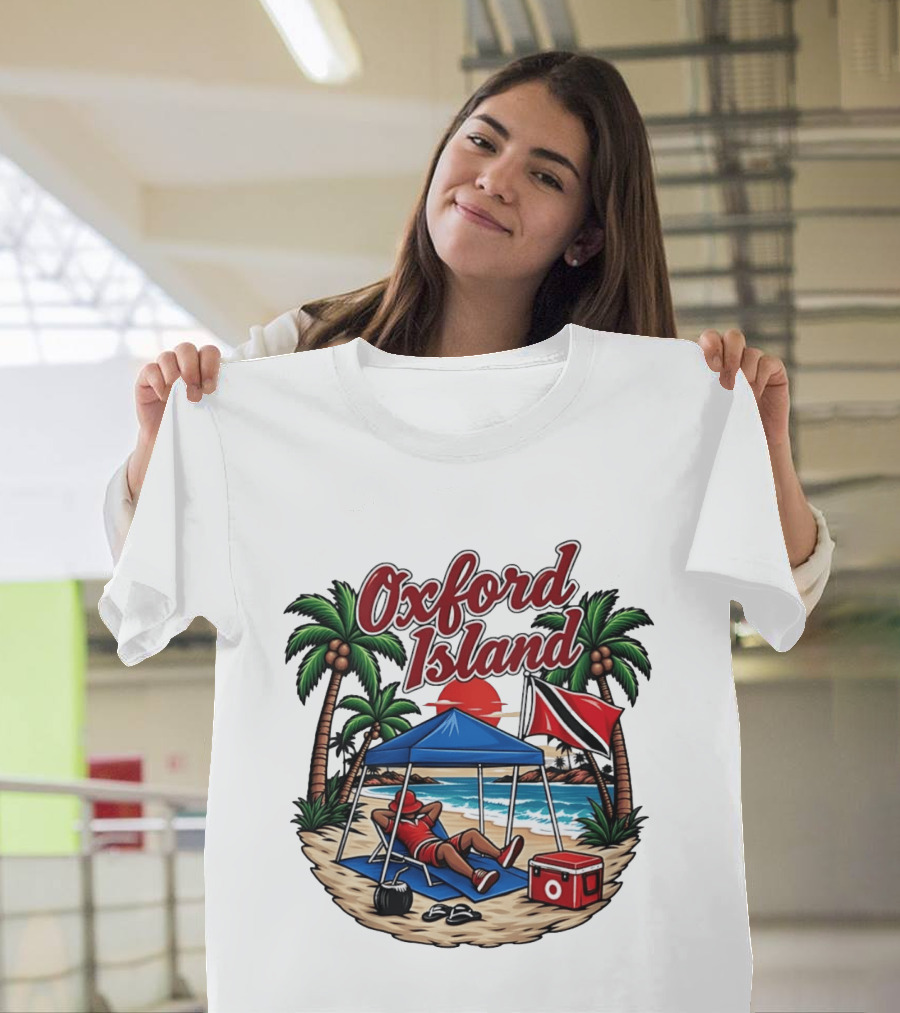 Oxford Island Beach Relaxation Trinidad Flag Palm Trees T-Shirt