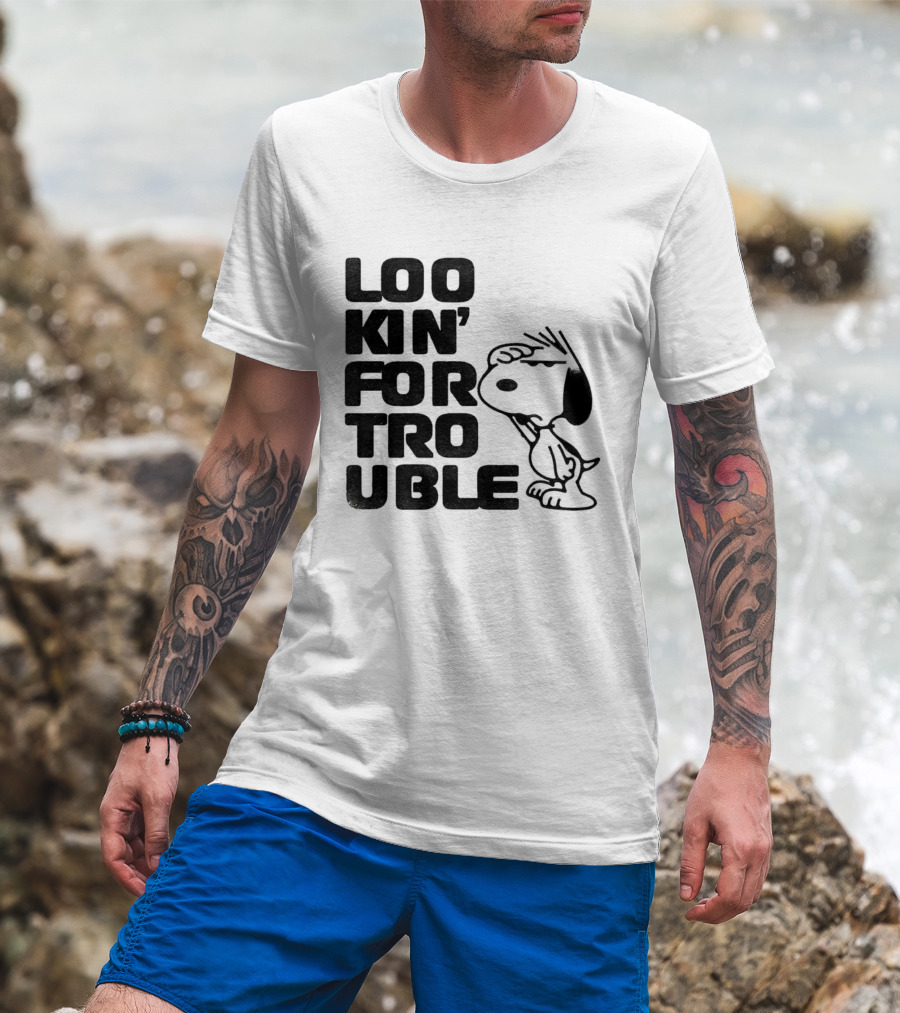 Peanuts Snoopy Lookin' For Trouble Hand Over Eye Distressed T-Shirt