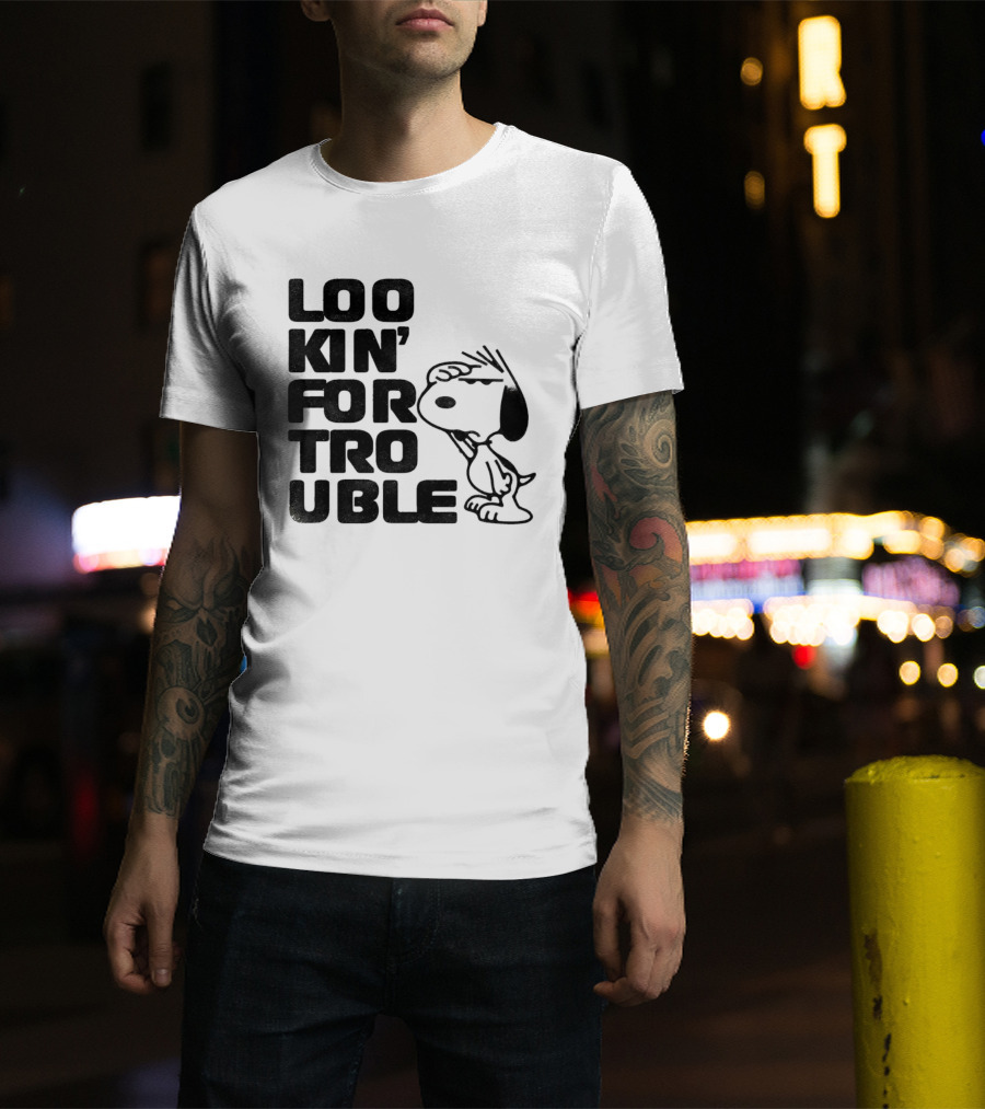 Peanuts Snoopy Lookin' For Trouble Hand Over Eye Distressed T-Shirt