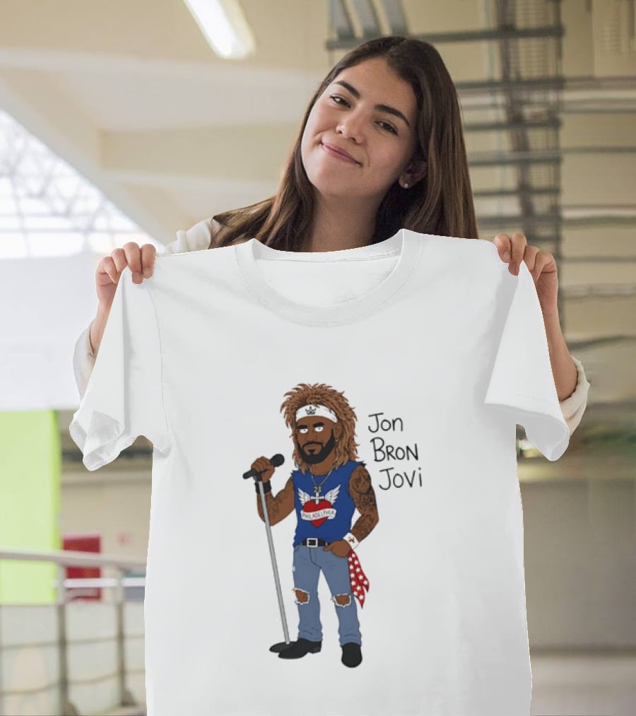 Philadelphia Jon Bron Jovi Cartoon Caricature Rockstar Holding Microphone Bandana Tattoo T-Shirt