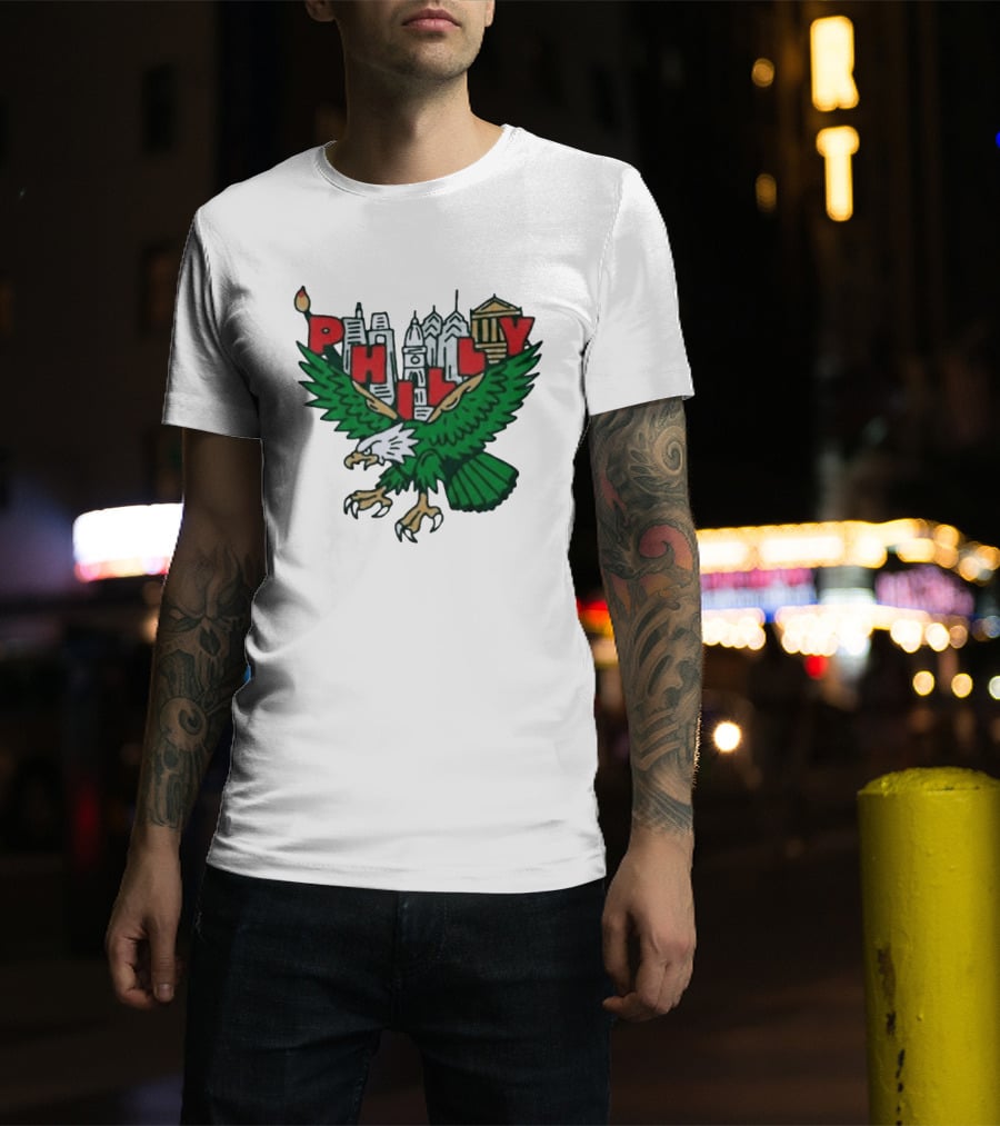 Philly Eagles City Of Brotherly Love Skyline Green Eagle T-Shirt
