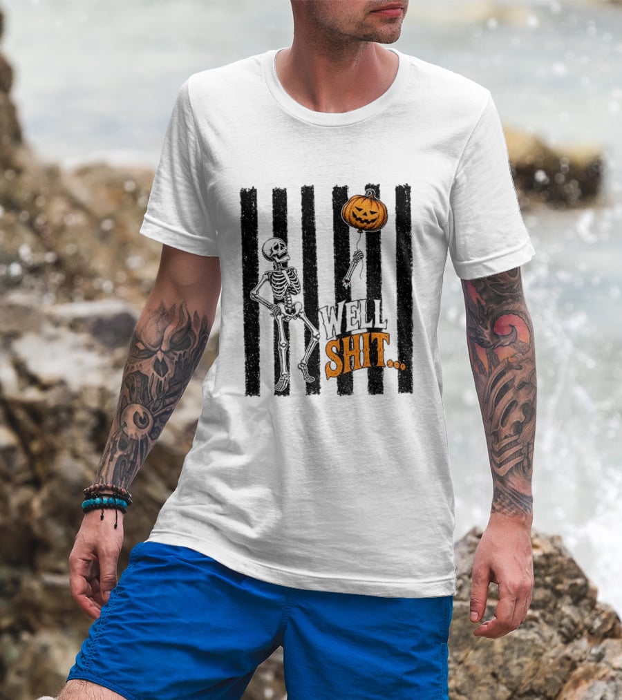 Skeleton Pumpkin Lost Balloon Well Shit Halloween T-Shirt