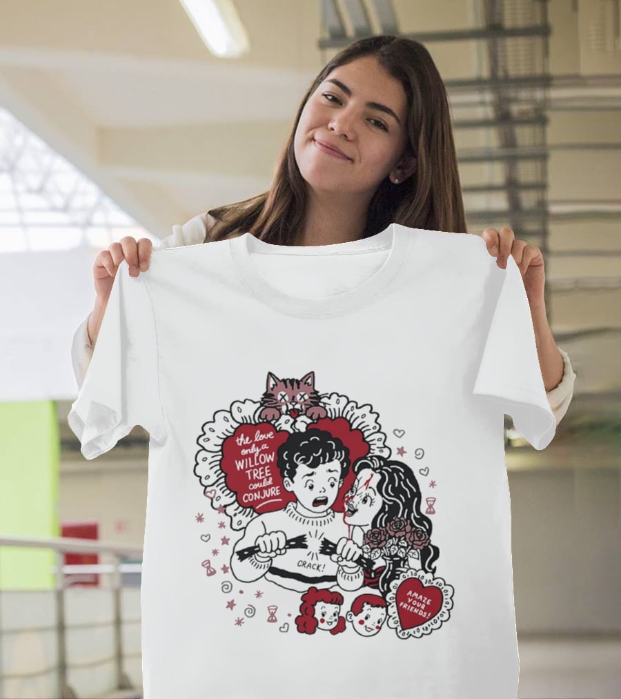The Love Only A Willow Tree Could Conjure Crack Heartbreak Roses Cat T-Shirt