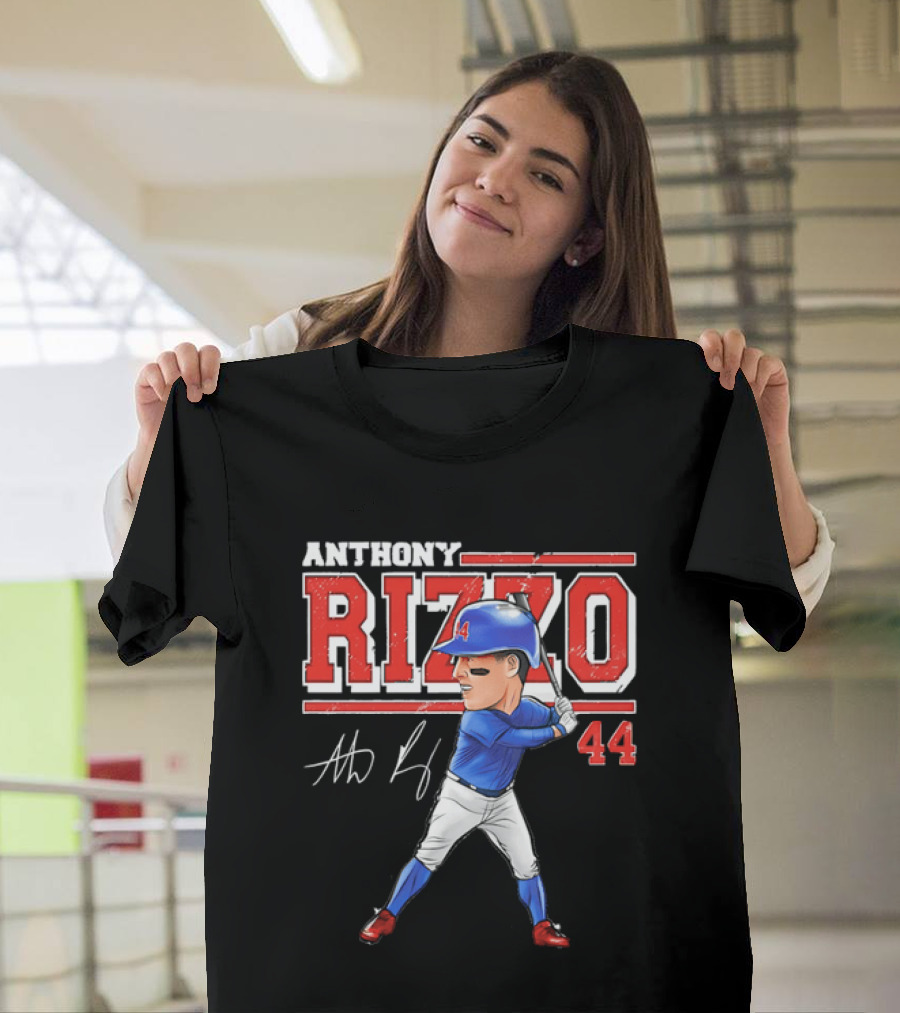 Anthony Rizzo 44 Baseball Player Caricature Batting Stance Distressed Signature T-Shirt