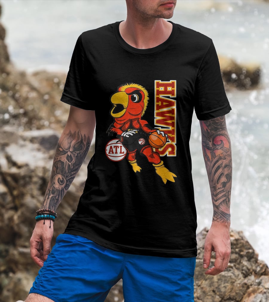 Hawks Bird Holding Basketball With ATL T-Shirt