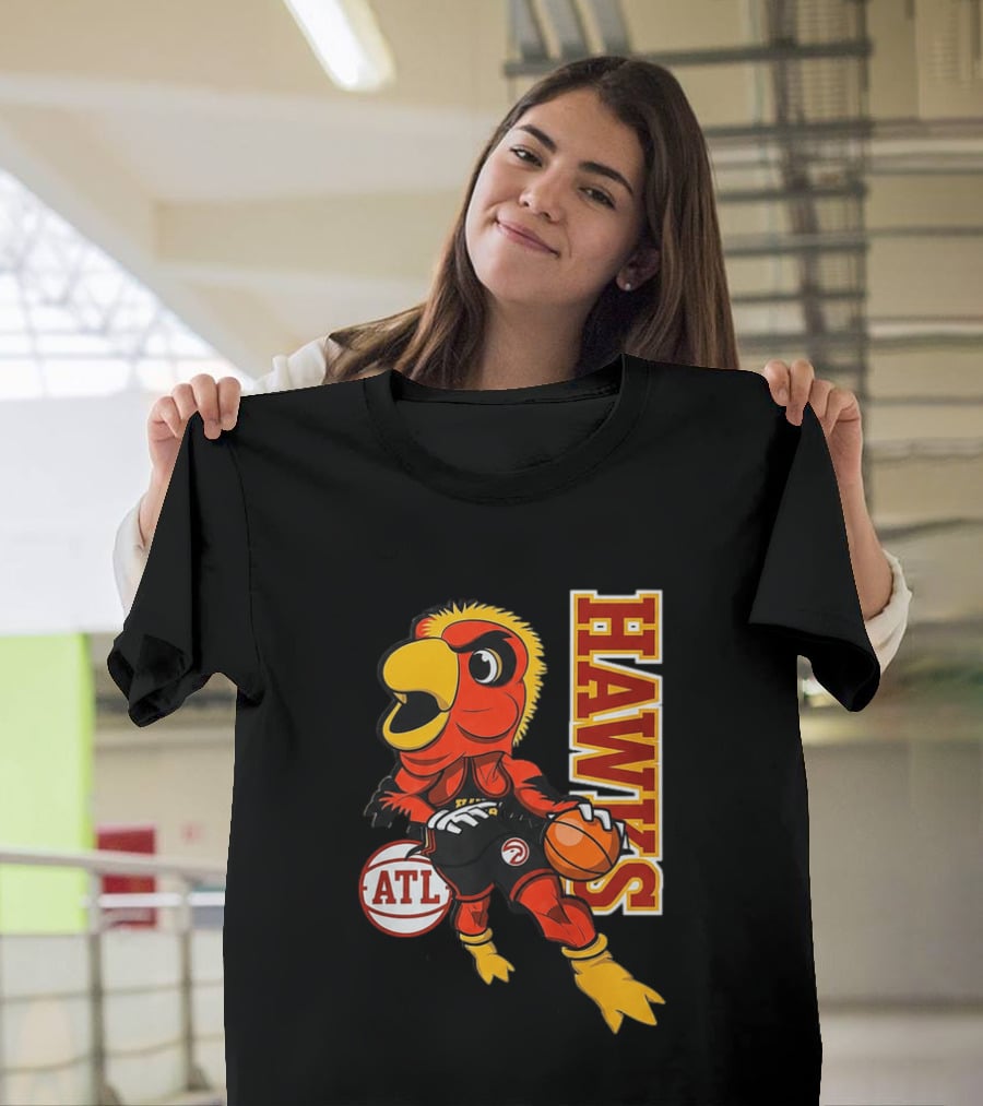 Hawks Bird Holding Basketball With ATL T-Shirt