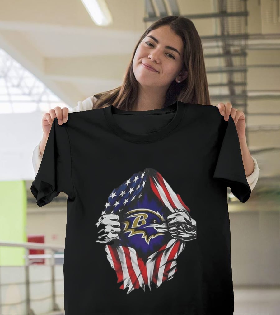 Baltimore Ravens American Flag Superman T-Shirt