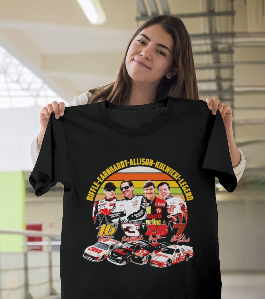 Biffle Earnhardt Allison Kulwicki NASCAR Legends 3M Valvoline Hooters Racing Cars T-Shirt
