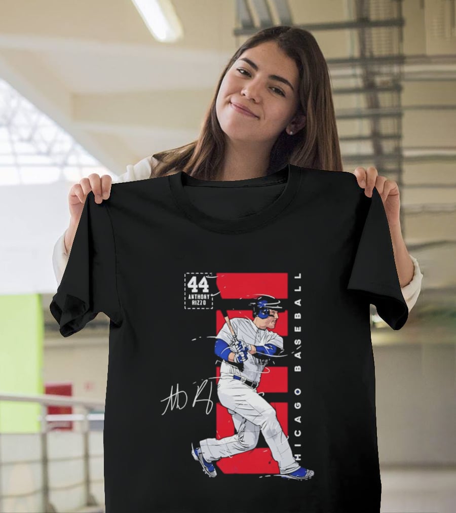 Chicago Baseball 44 Anthony Rizzo Swinging White And Red T-Shirt
