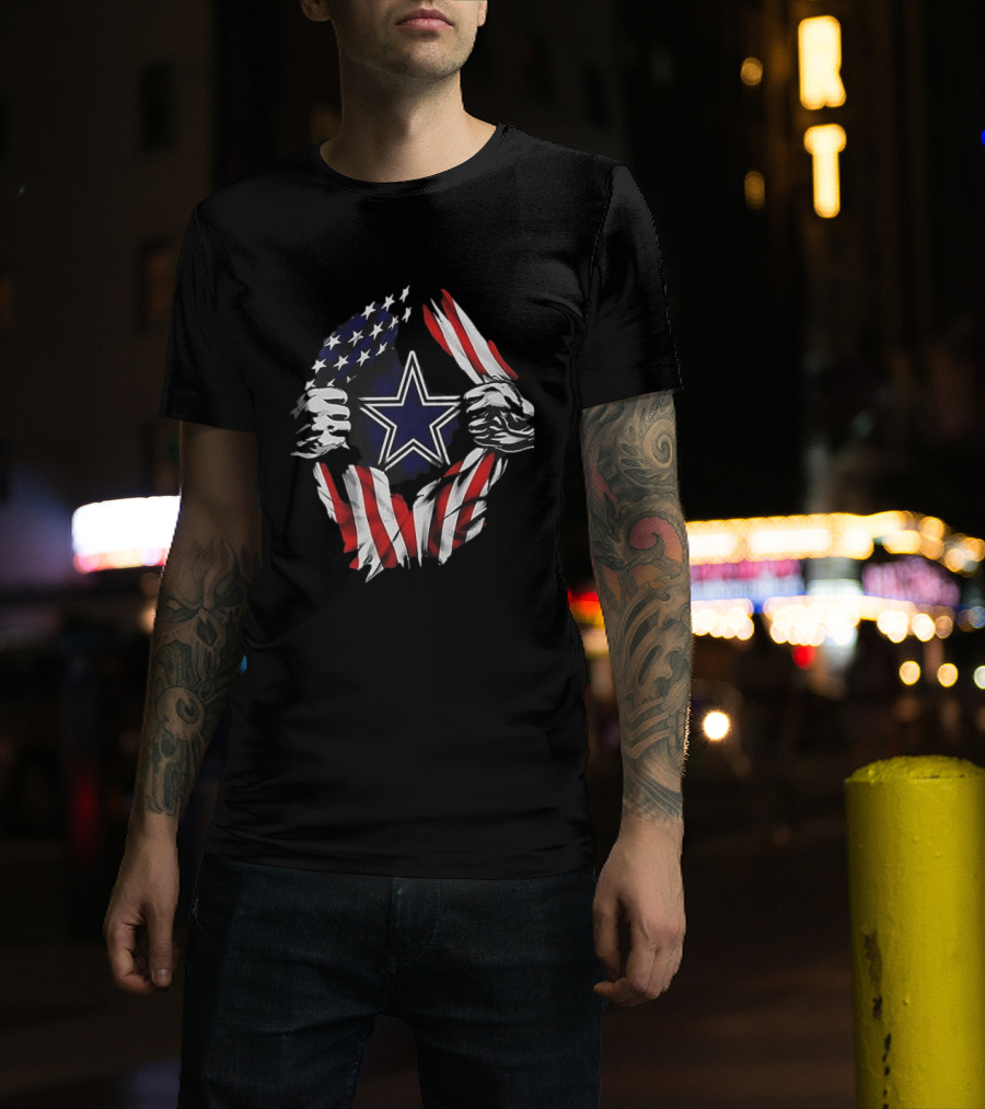 Dallas Cowboys Star American Flag Superman Skull Cap Backwards T-Shirt