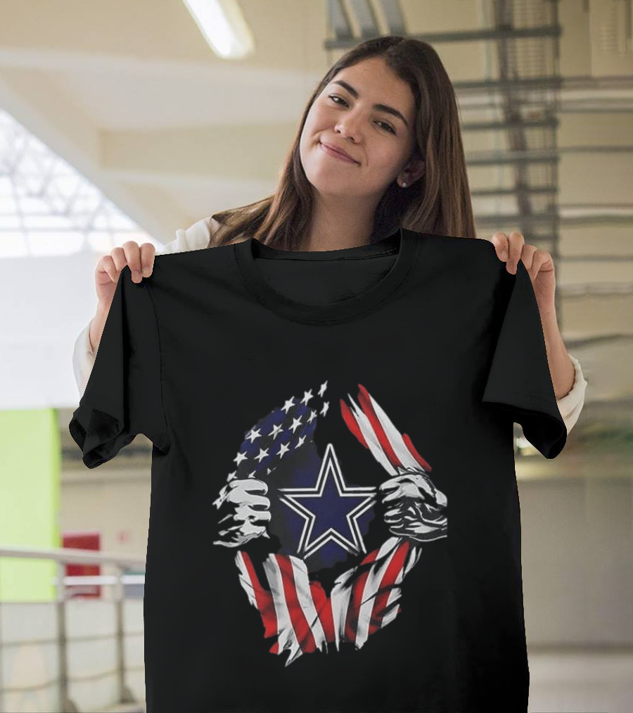 Dallas Cowboys Star American Flag Superman Skull Cap Backwards T-Shirt