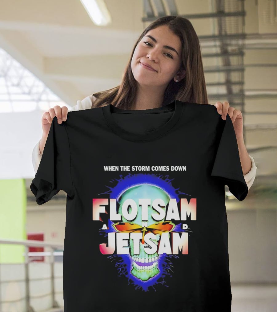 Flotsam And Jetsam When The Storm Comes Down Green Skull Blue Aura T-Shirt