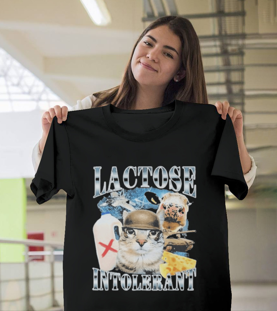Lactose Intolerant Cat Cheese Cow Milk Jug T-Shirt