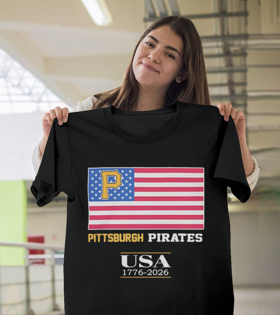 Pittsburgh Pirates American Flag USA 1776 2026 Yellow P T-Shirt