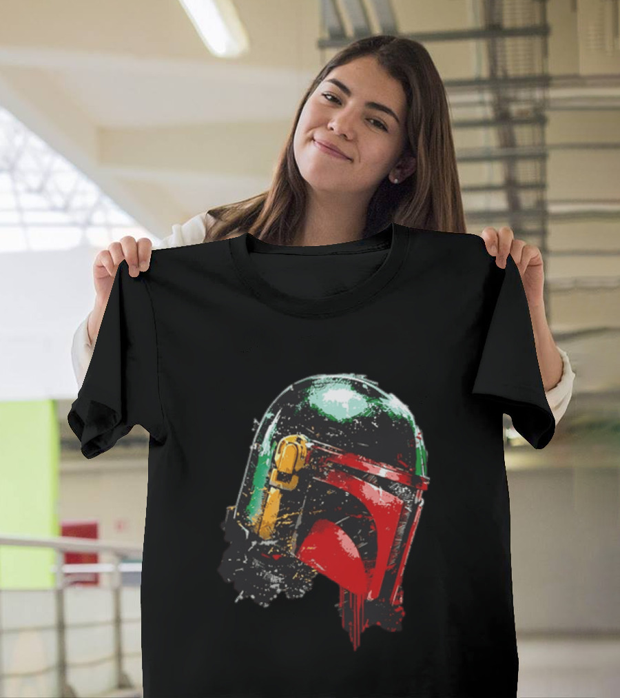 Star Wars Boba Fett Helmet Distressed Paint Splatter Drip T-Shirt