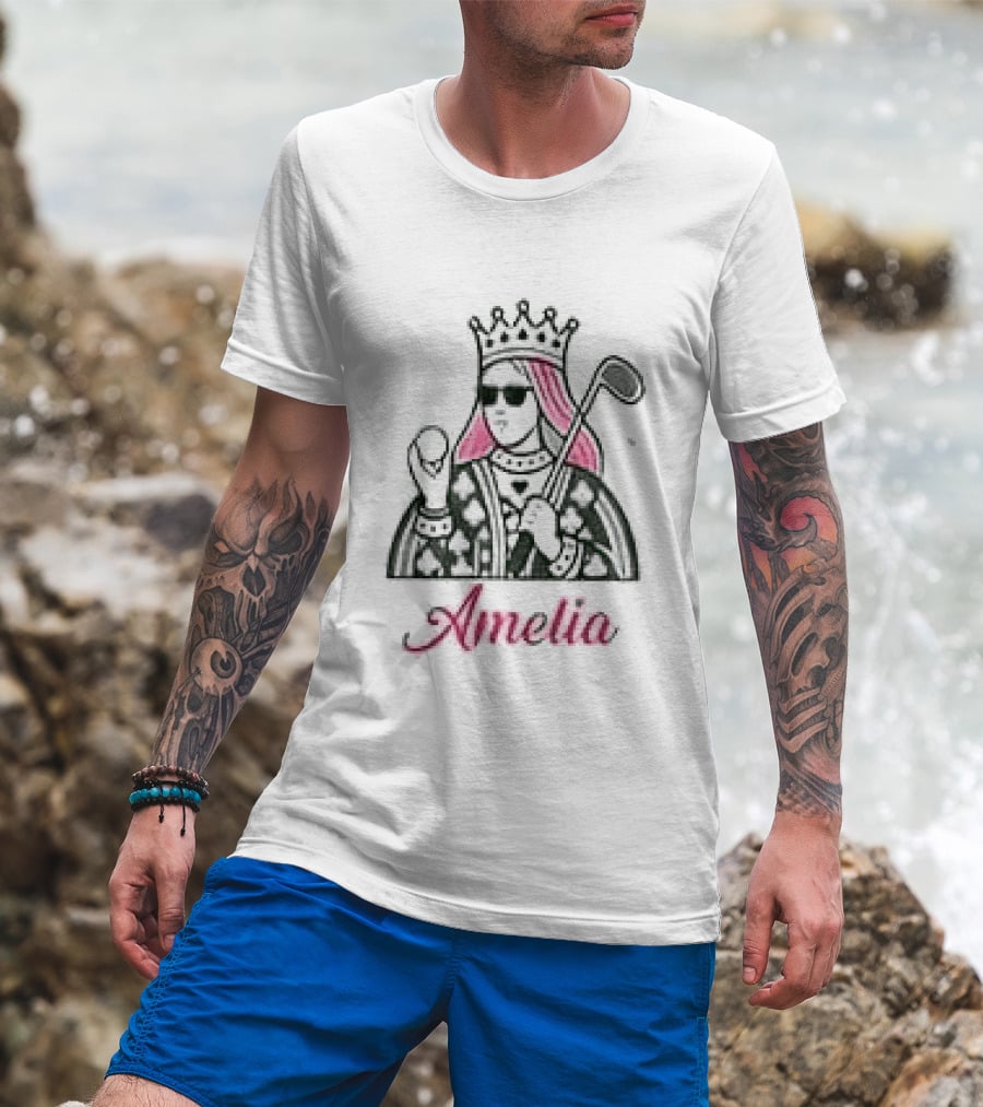 Amelia Queen Of Clubs Womens Golf With Pink Hair And Crown T-Shirt