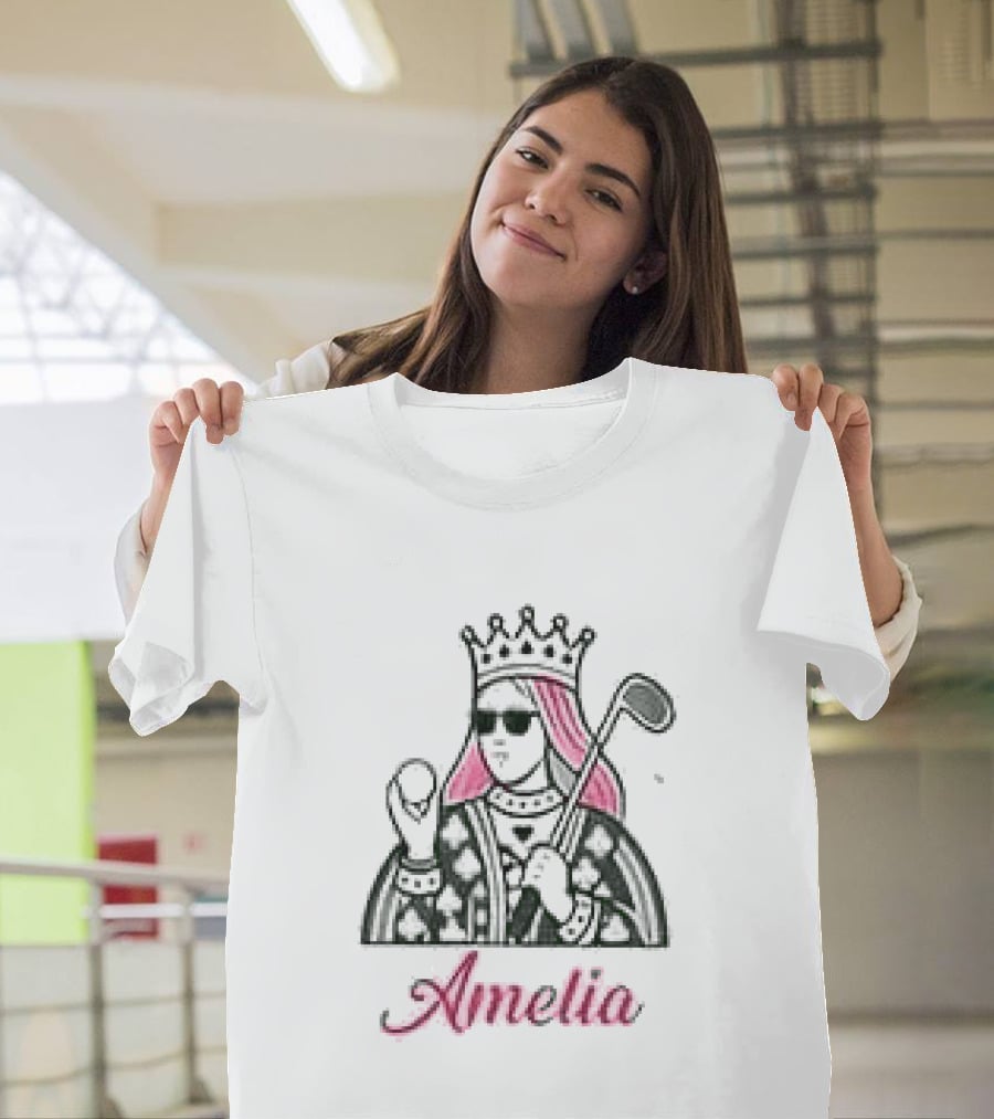 Amelia Queen Of Clubs Womens Golf With Pink Hair And Crown T-Shirt