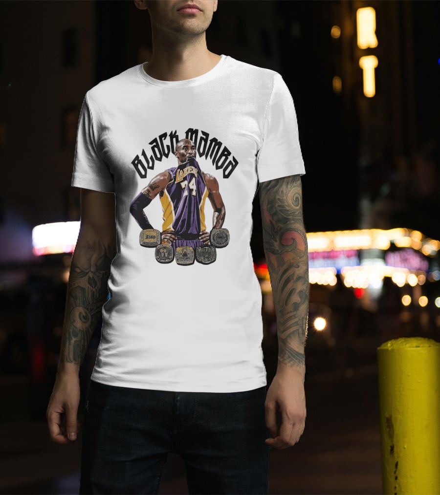 Black Mamba Kobe Bryant 24 Los Angeles Lakers NBA 5 Championship Rings T-Shirt