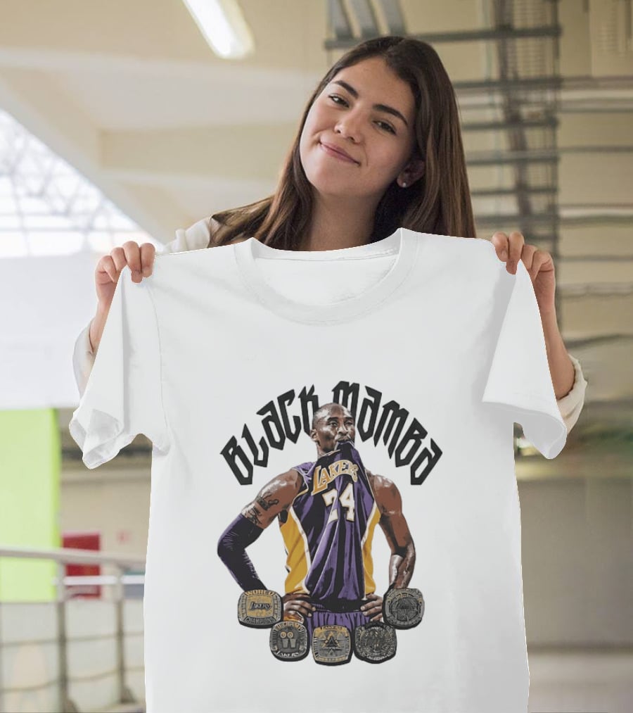 Black Mamba Kobe Bryant 24 Los Angeles Lakers NBA 5 Championship Rings T-Shirt