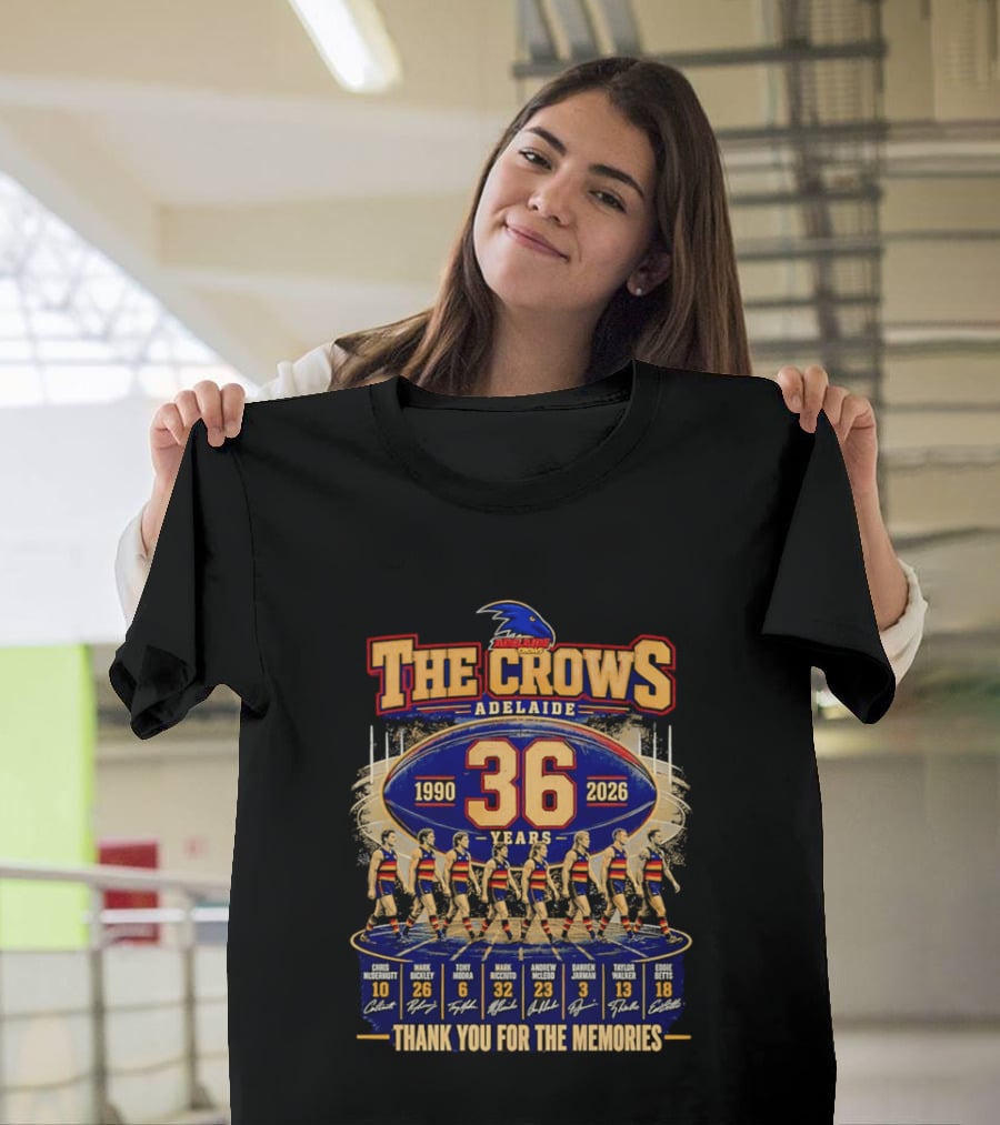 The Crows Adelaide 36 Years 1990 2026 Thank You For The Memories Players Signatures T-Shirt