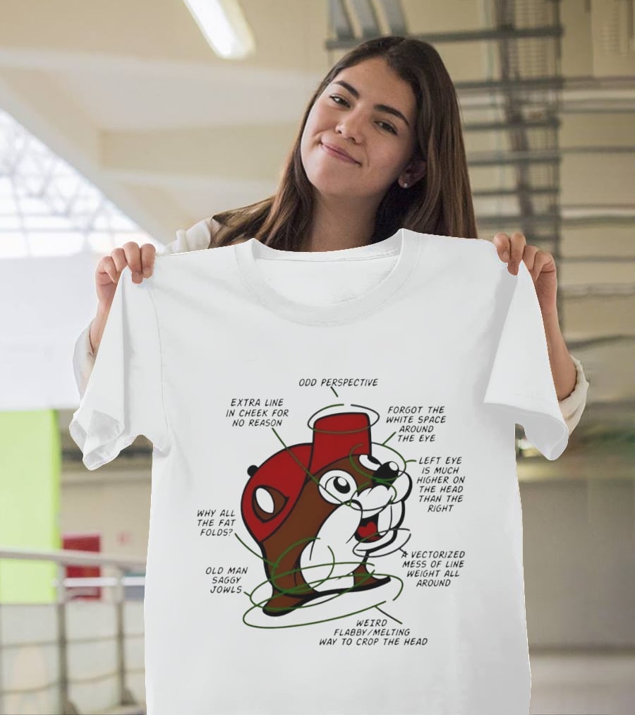 Buc Ee's Odd Perspective Extra Line Vectorized Mess Critique T-Shirt
