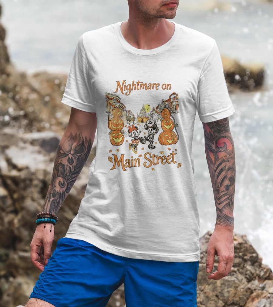 Disney Mickey And Minnie Mouse Halloween Nightmare On Main Street Pumpkins Autumn Fall T-Shirt