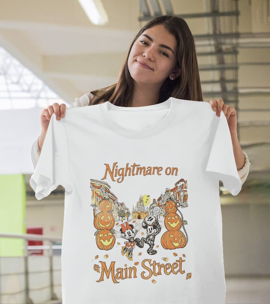 Disney Mickey And Minnie Mouse Halloween Nightmare On Main Street Pumpkins Autumn Fall T-Shirt