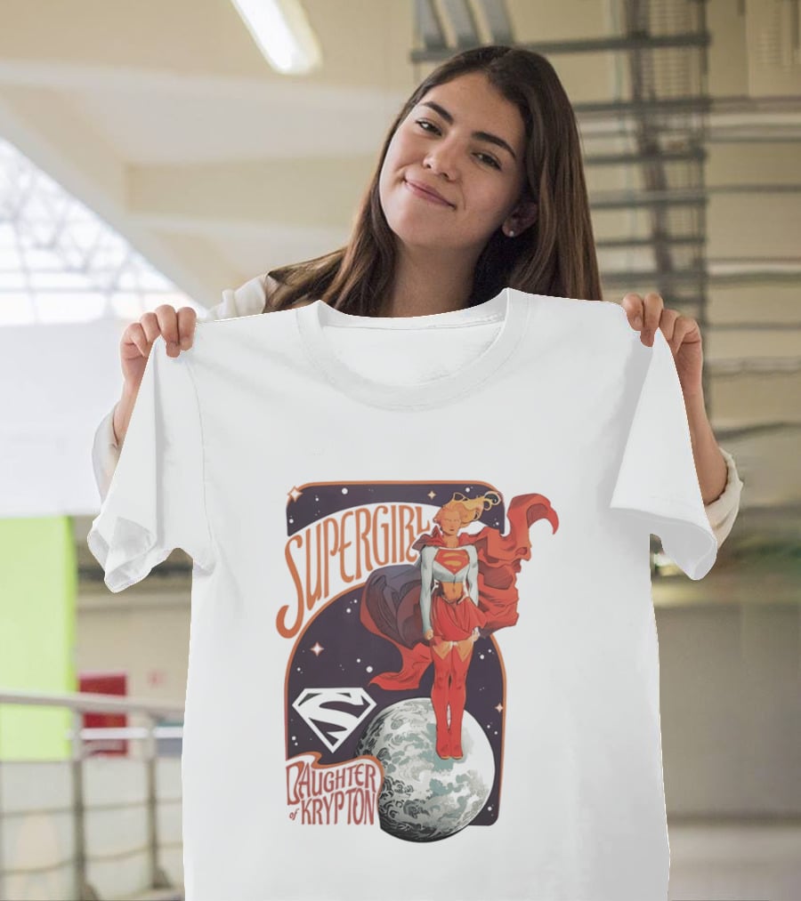 Supergirl Daughter Of Krypton DC Comic Style Superhero Logo Moon Scene T-Shirt