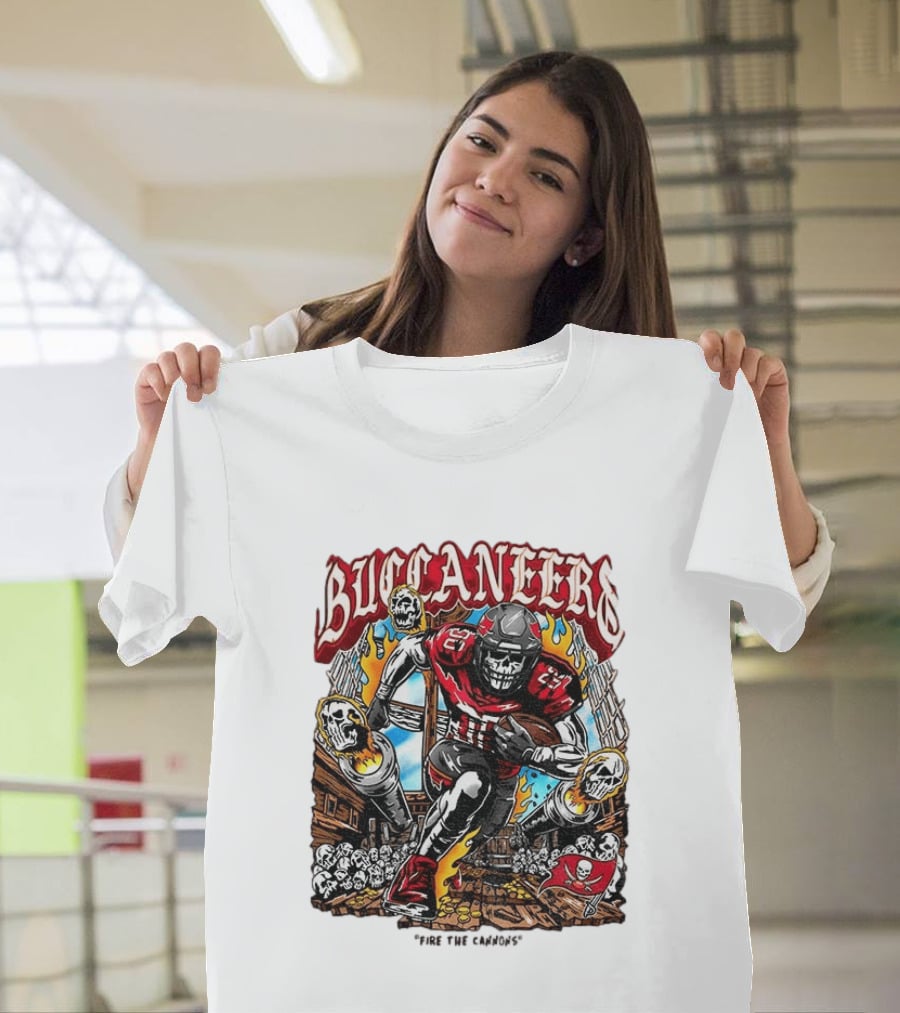 Buccaneers Fire The Cannons Skeleton Football T-Shirt