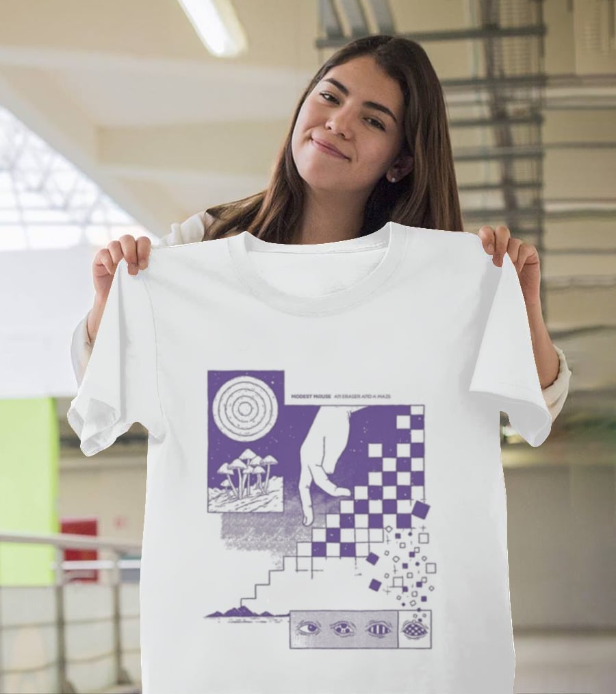 Modest Mouse An Eraser And A Maze Album Artwork Purple Checkerboard T-Shirt
