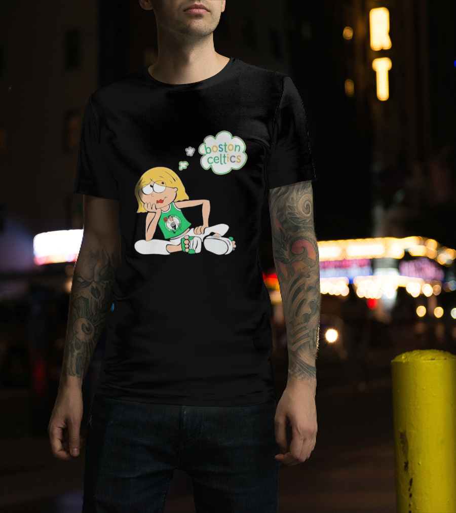 Boston Celtics NBA Cartoon Girl Sitting Thought Bubble T-Shirt