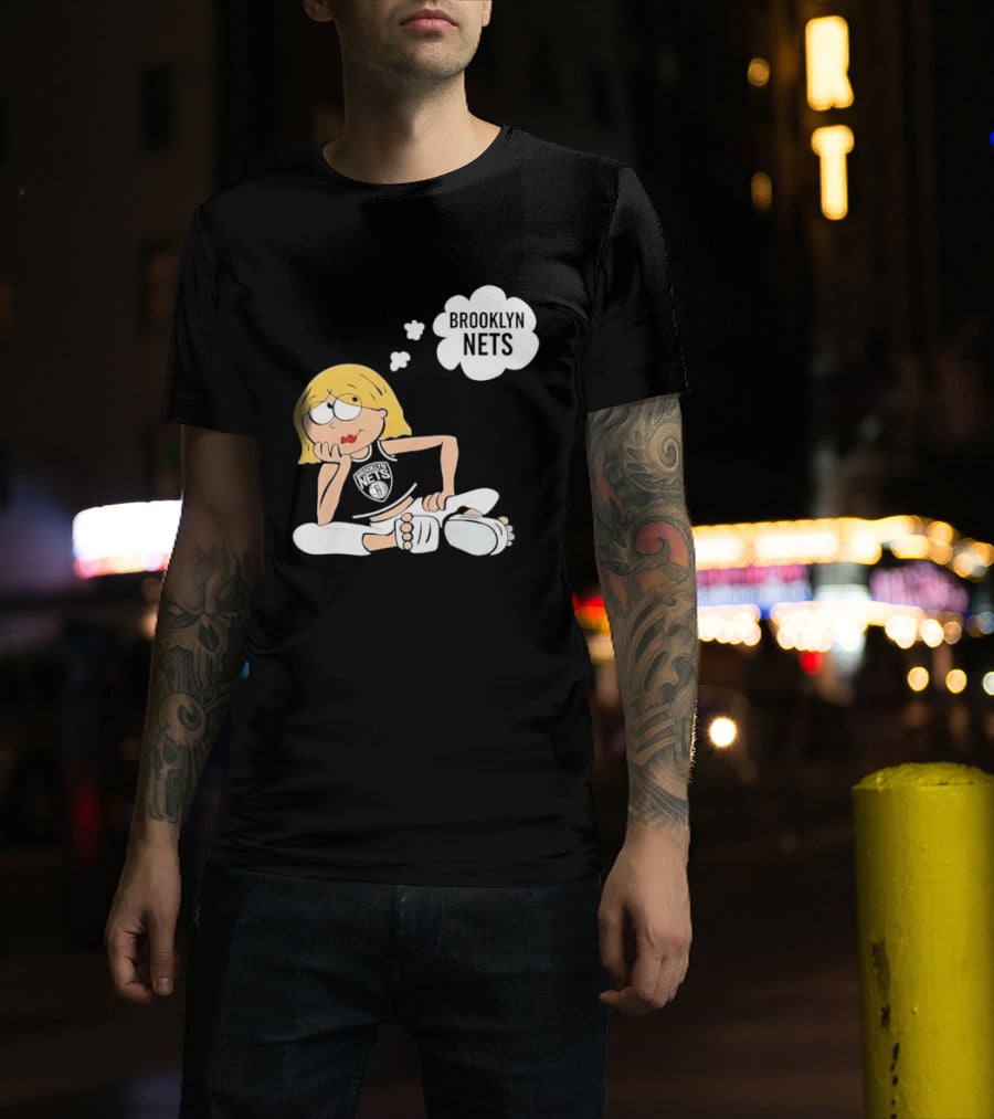 Brooklyn Nets Cartoon Girl With Glasses Thought Bubble NBA T-Shirt