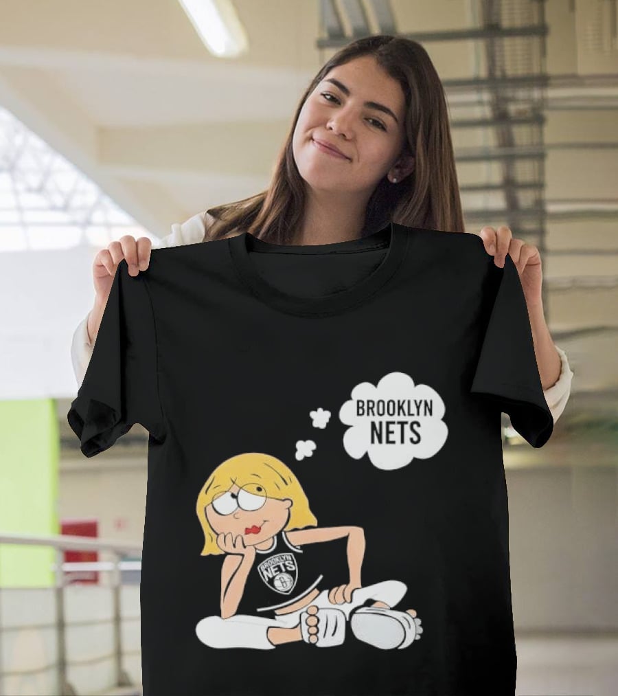 Brooklyn Nets Cartoon Girl With Glasses Thought Bubble NBA T-Shirt