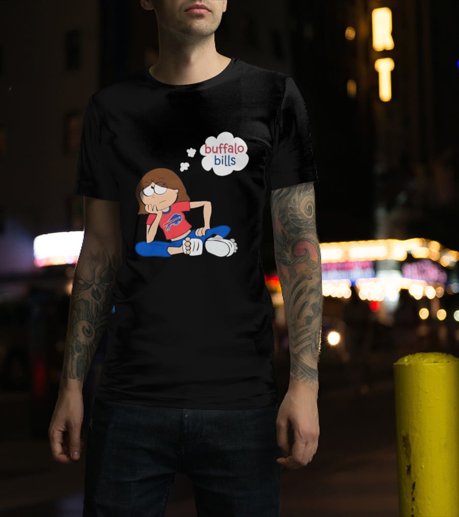 Buffalo Bills Cartoon Thoughtful Girl In Red And Blue Outfit T-Shirt