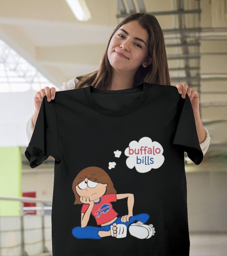 Buffalo Bills Cartoon Thoughtful Girl In Red And Blue Outfit T-Shirt