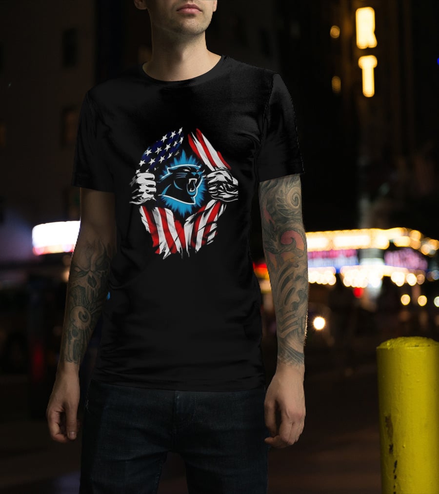 Carolina Panthers Super Man Skull Cap Backwards American Flag Panthers T-Shirt