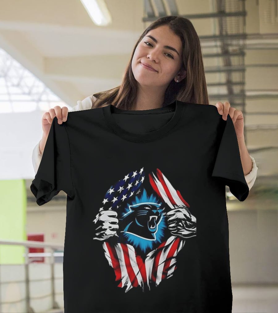 Carolina Panthers Super Man Skull Cap Backwards American Flag Panthers T-Shirt