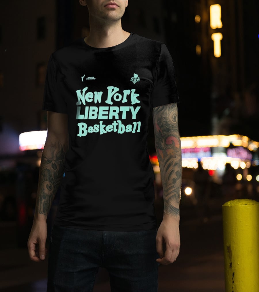 Jason Sudeikis Playa Society New York Liberty Basketball Wordmark T-Shirt
