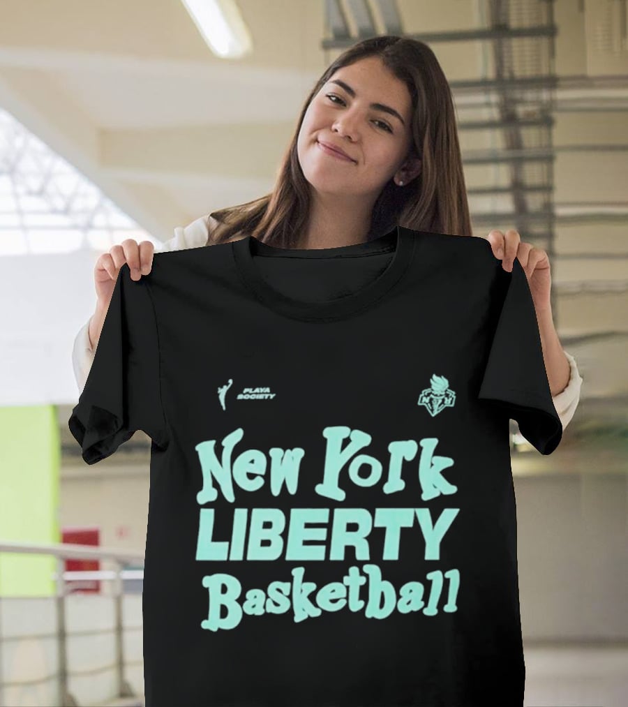 Jason Sudeikis Playa Society New York Liberty Basketball Wordmark T-Shirt