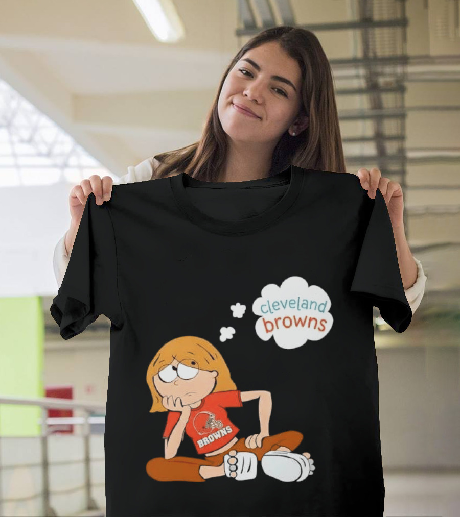 Cleveland Browns Cartoon Girl Sitting With Thought Bubble T-Shirt