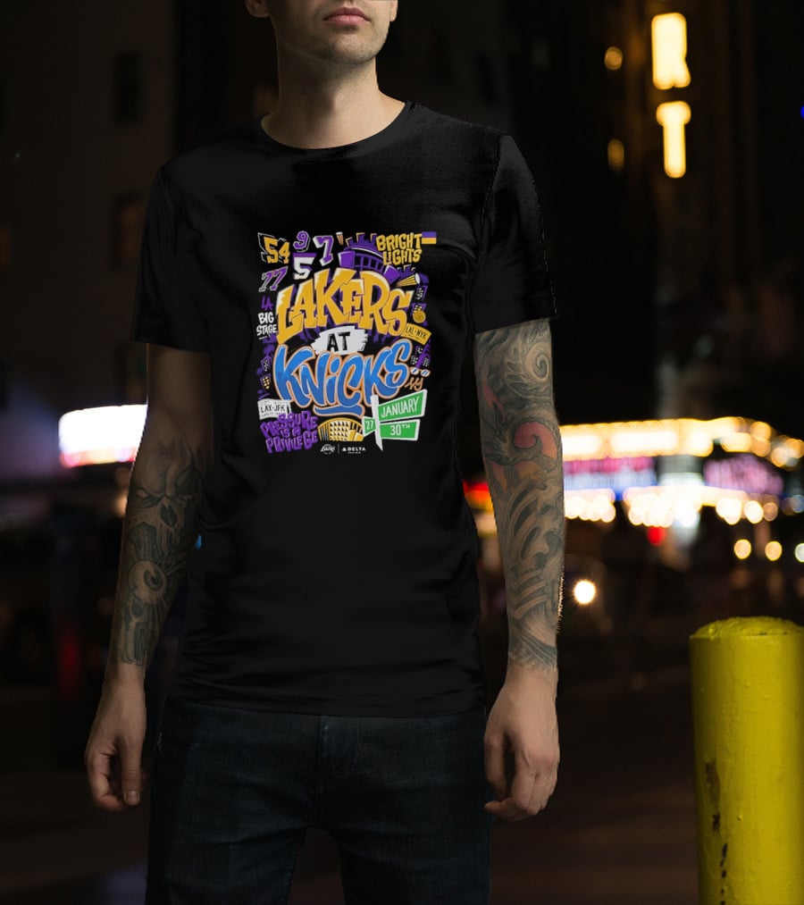 Lakers At Knicks Bright Lights New York January 27 30 2026 T-Shirt