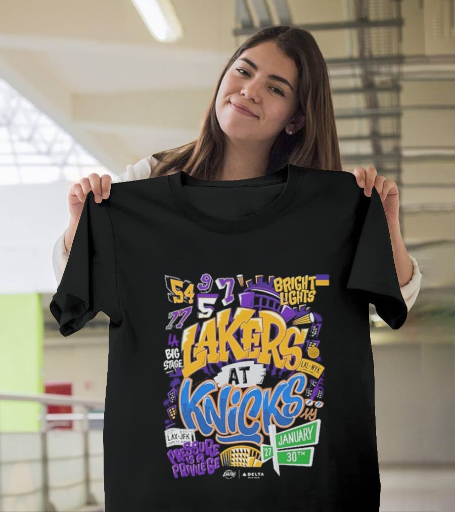Lakers At Knicks Bright Lights New York January 27 30 2026 T-Shirt