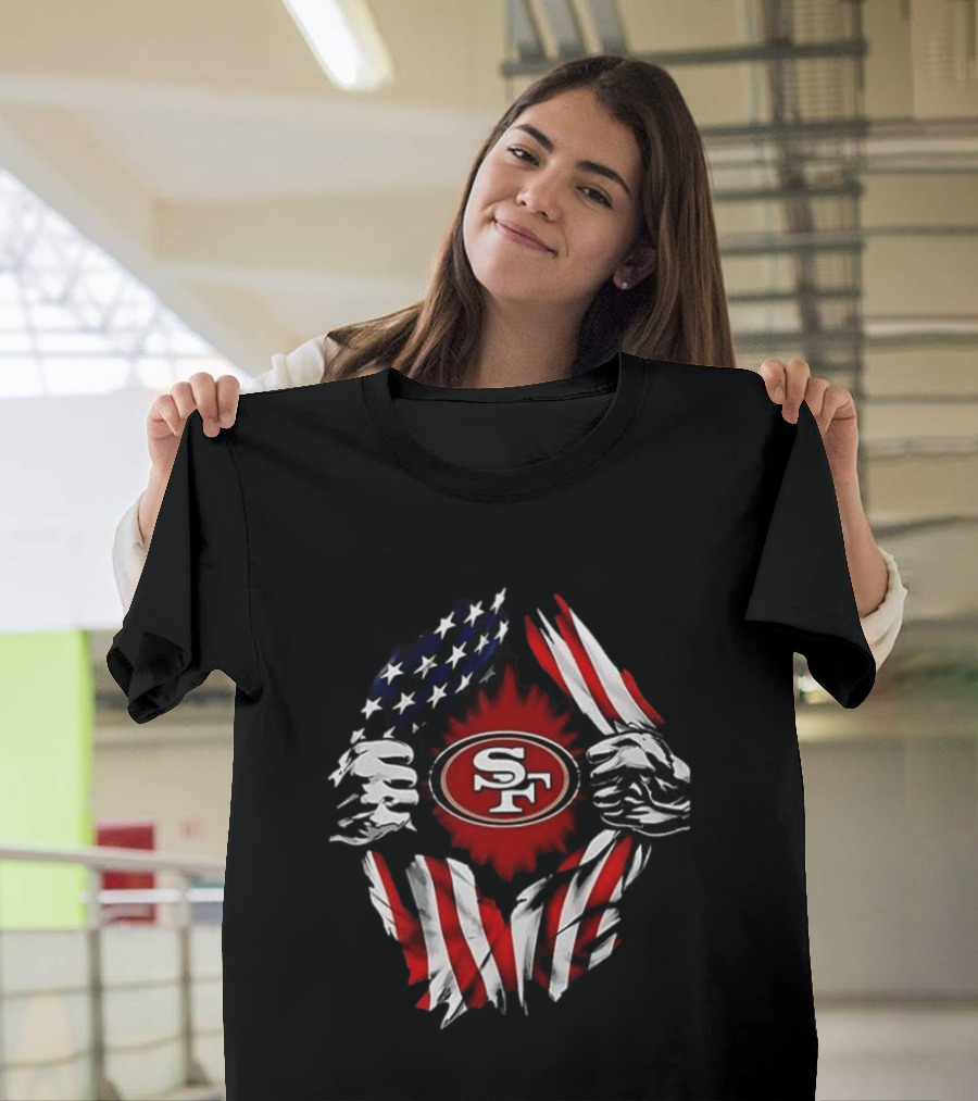 San Francisco 49ers Logo With American Flag And Superman Twist T-Shirt