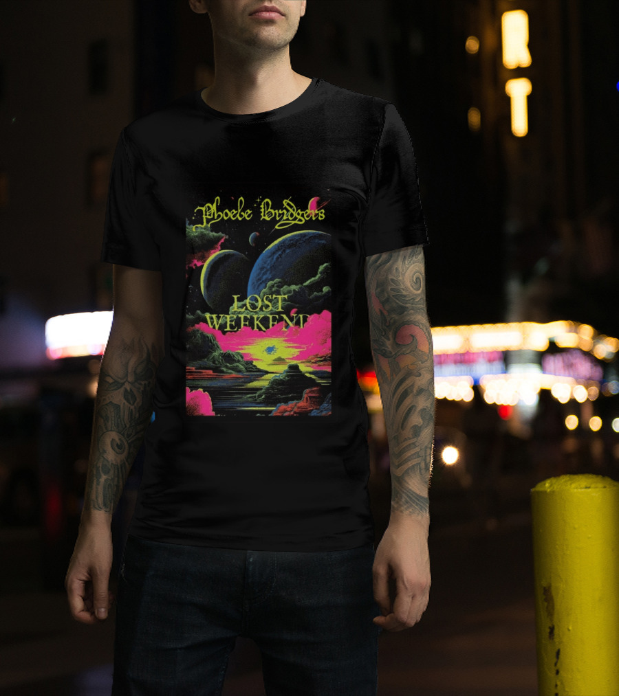 Phoebe Bridgers Lost Weekend 2026 Cosmic Event Planets Clouds Neon T-Shirt