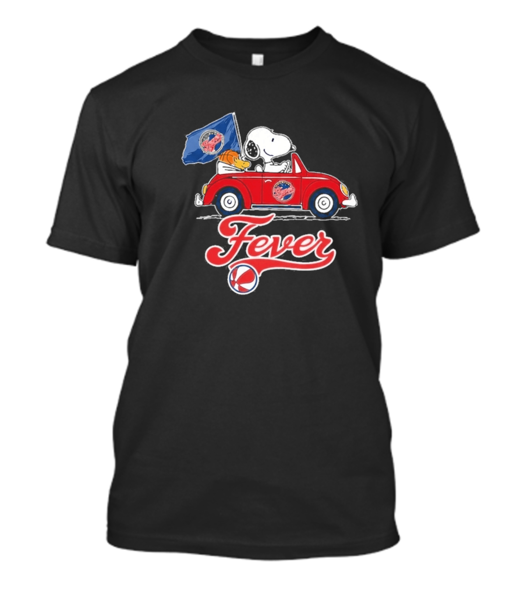 Snoopy Driving Red Car With Indiana Fever WNBA Basketball Logos T-Shirt