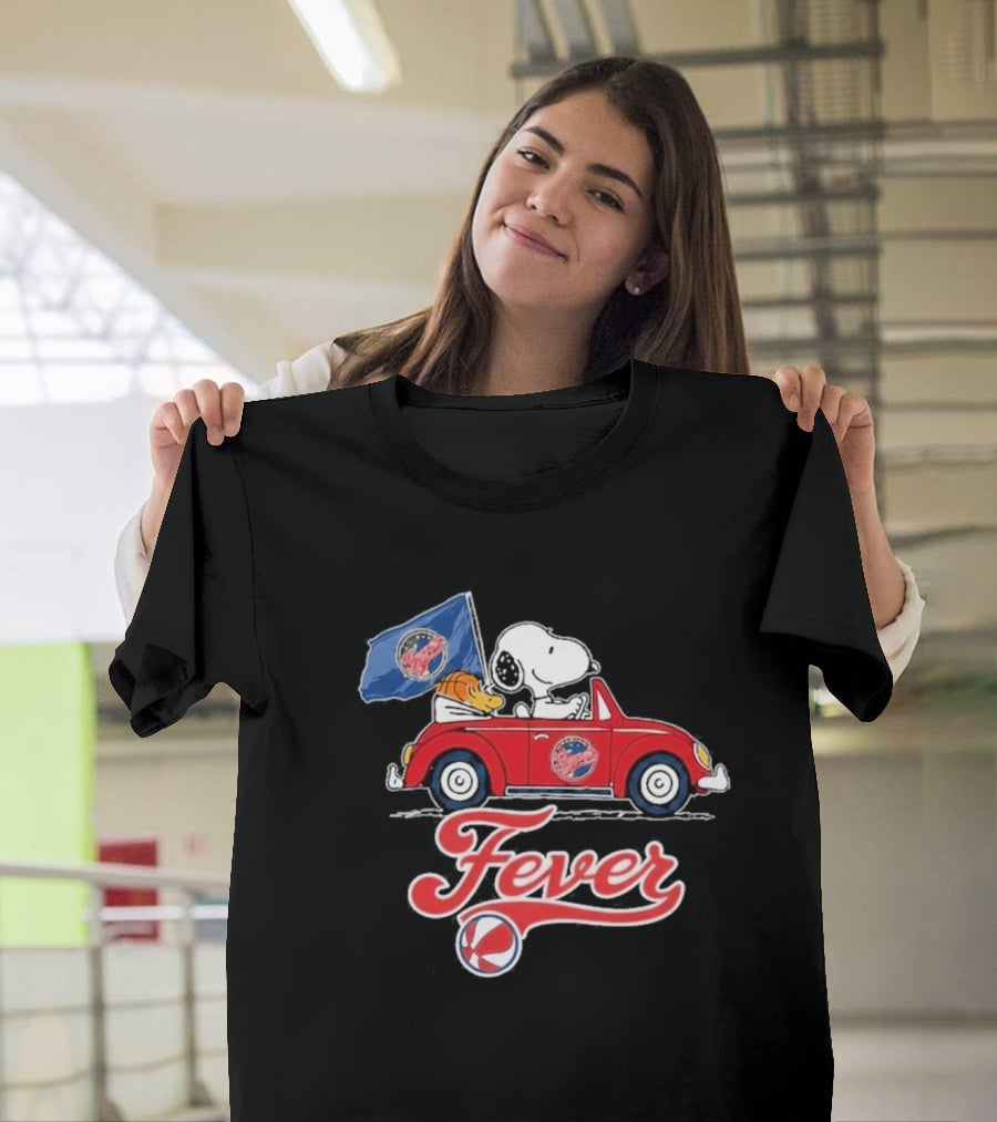 Snoopy Driving Red Car With Indiana Fever WNBA Basketball Logos T-Shirt